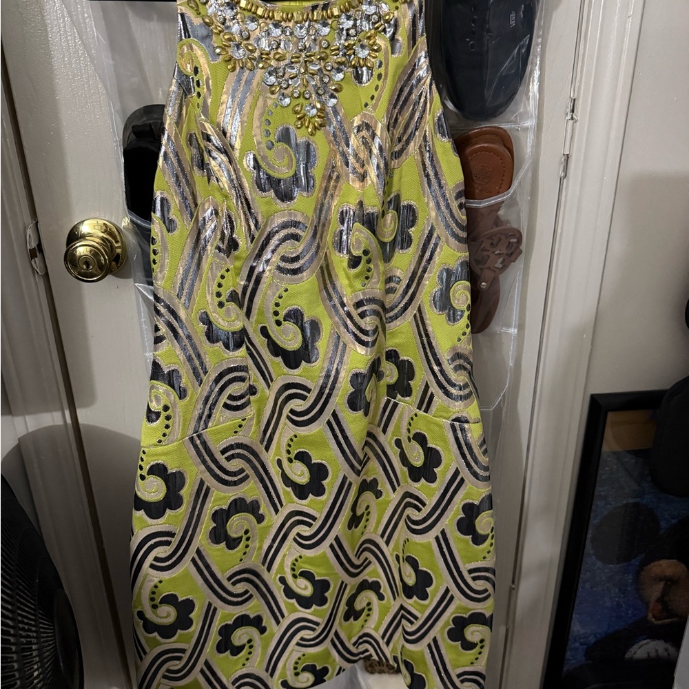 Vibrant Patterned Maxi Dress with Embellishments
